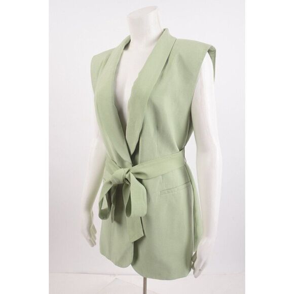 Zara Womens Tuxedo Collar Vest Waistcoat Gilet Belted XXL Green 7760/816 NWD - Picture 4 of 7